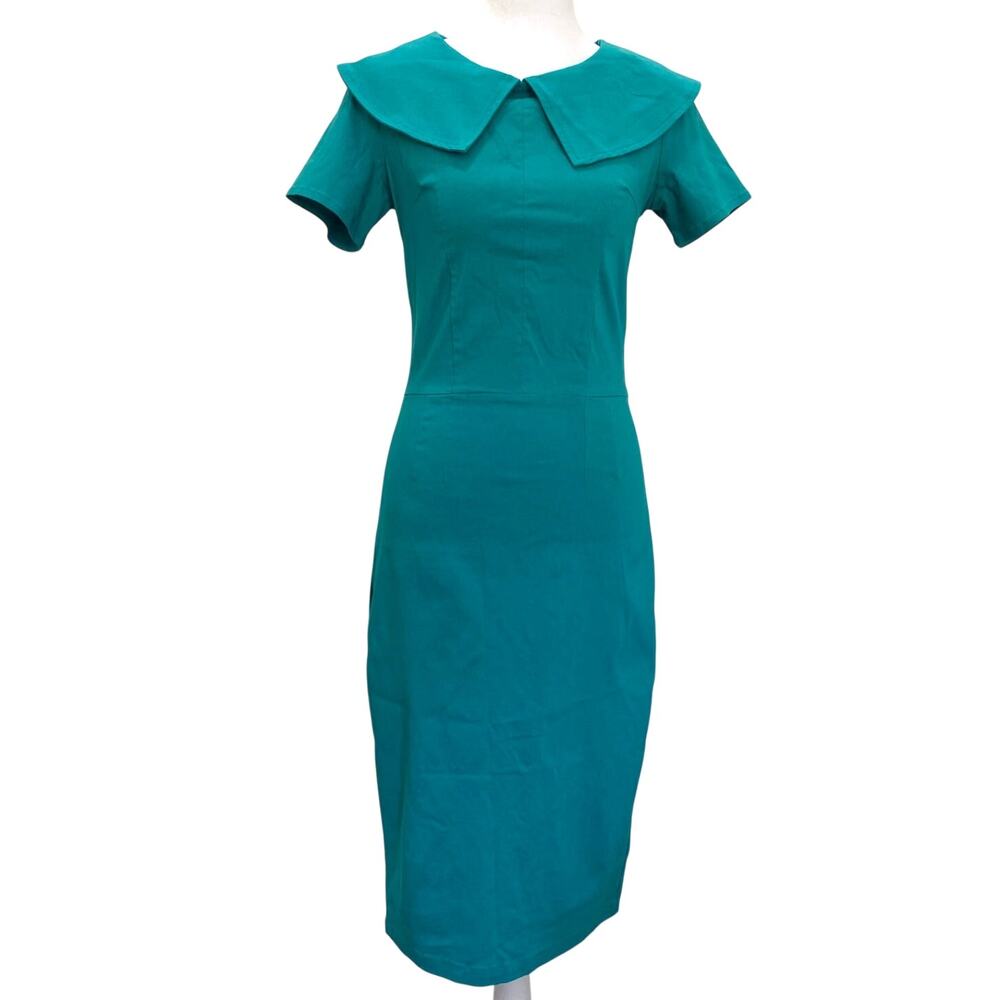 Bettie Page by Tatyana Sheath Dress Sailor-Style Collar Teal Green Size Medium